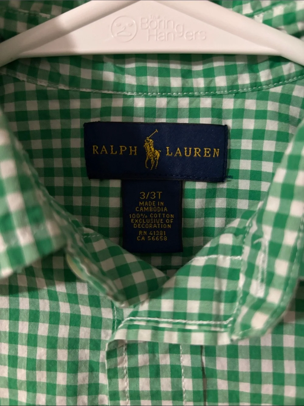 Ralph Lauren Green Gingham Button-Down Shirt with Pink Pony
